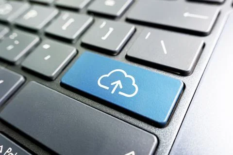 Loading and unloading data from a cloud service. Cloud computing concept on c Stock Photos