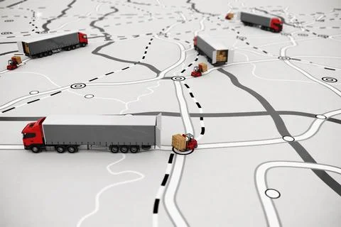Loading and unloading goods on a map. 3D Rendering Stock Illustration