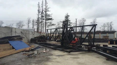 Loading and unloading of metal. Metal structures. Video stock 48661117