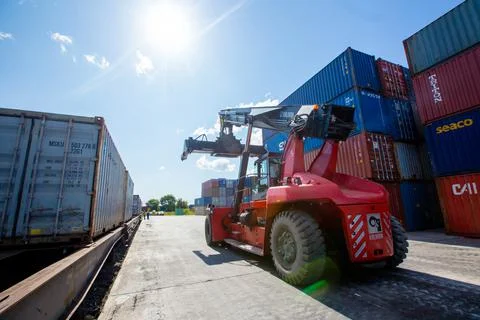 Loading and unloading operations in a container terminal Stock Photos