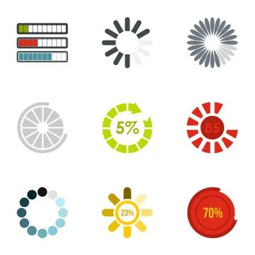 Loading and waiting icons set, flat style Stock Illustration