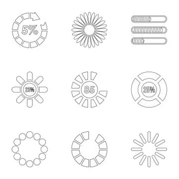 Loading and waiting icons set, outline style Stock Illustration