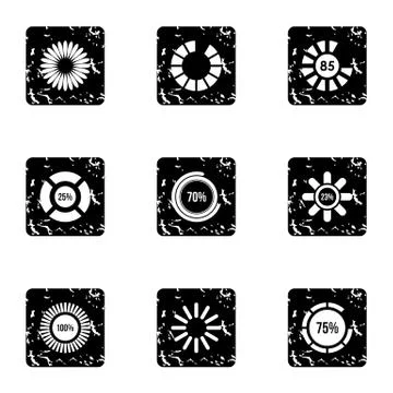 Loading and waiting icons set, grunge style Stock Illustration