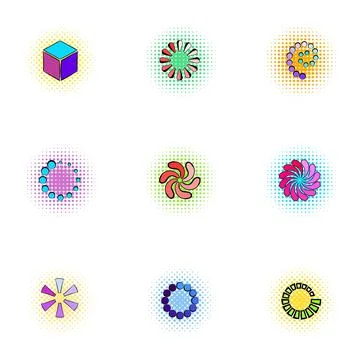 Loading and waiting icons set, pop-art style 스톡 일러스트