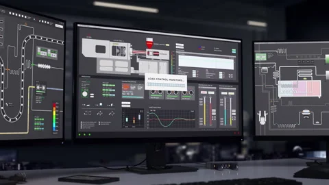Loading Automated Equipment Control Display To Check Manufacturing Process Stock Footage 253647618