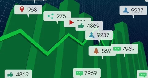 On loading backdrop, 3D green bars rising, line emerging and callouts updating Stockbeeldmateriaal 317118373