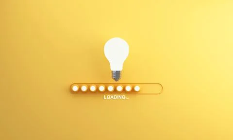 Loading bar almost complete with idea beeing processed on a lightbulb on past Stock Illustration