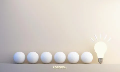 Loading bar almost complete with idea beeing processed on a lightbulb on past Stock Illustration