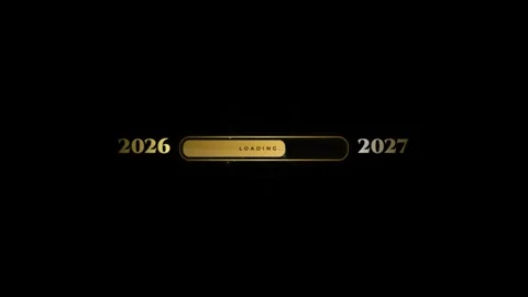 Loading bar animation with golden particle transition between year 2026 and.. 库存影片 343658738