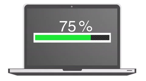 Loading bar animation on a notebook computer 4K, green Stock Footage 48389210