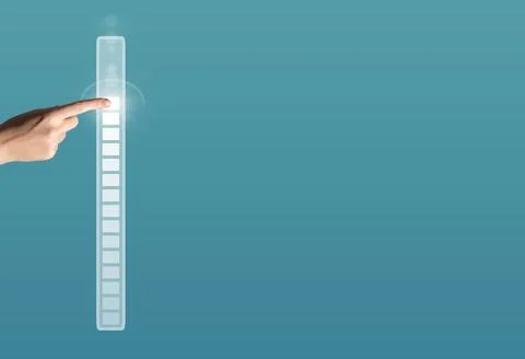 Loading bar background. Human hand pointing on digital interface, symbol of A 스톡 사진