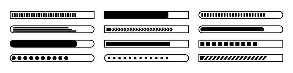 Loading bar black icons set. Progress bar loading for design and applications. Stock Illustration