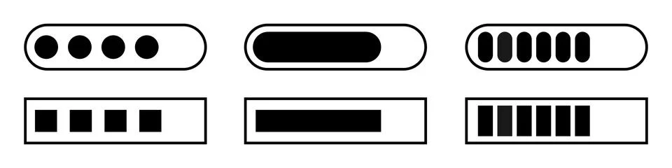 Loading bar black icons set. Progress bar loading for design and applications. Stock Illustration