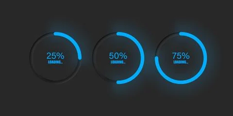 Loading bar circular neumorphic indicator. Blue light downloading process i.. Stock Illustration