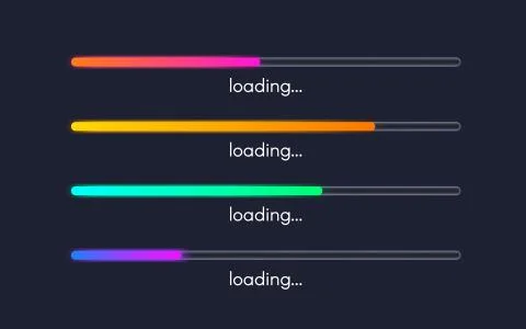 Loading bar collection. Loading status set. Color progress icons. Gradient lines Stock Illustration