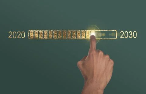Loading bar countdown. Golden metallic interface with hand of African America Fotos de archivo