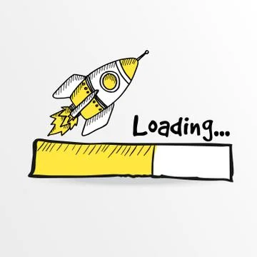 Loading bar with a doodle rocket, vector illustration Stock Illustration