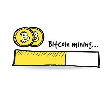 Loading bar with golden bitcoin coins. Cryptocurrency mining concept. Vector Illustrazione stock