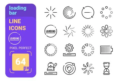 Loading bar line icons set Stock Illustration