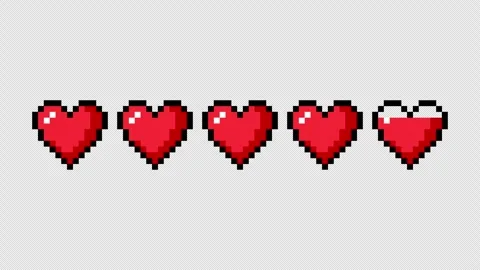 Loading bar pixel hearts. Pixelated filling and emptying of progress bar hearts Stock-Footage 327331537