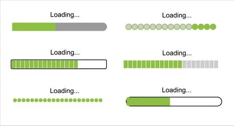 Loading bar progress icons, load sign green vector illustration. System software 스톡 일러스트