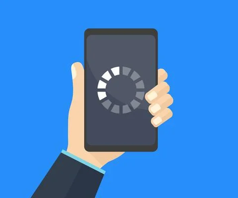 Loading bar progress on smartphone screen, loading data on mobile logo design. Stock Illustration