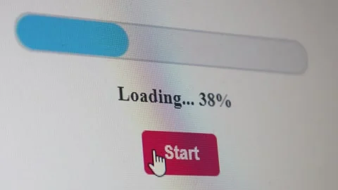 Loading bar progress with start button being clicked on a computer screen during Stock Footage 323242511