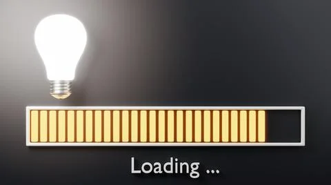 Loading bar progressing with bulb almost complete, Idea loading concept Stock Illustration