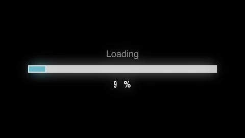 Loading bar reaching nine percent on black background Fotos de archivo