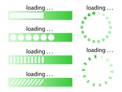 Loading bar set of horizontal and round icons Illustrazione stock