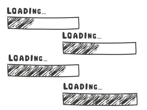 Loading bar set. Load progress hand drawn sketch vector illustration. Isolated Stock Illustration