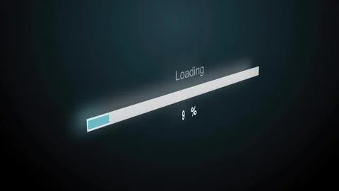 Loading bar slowly progressing at 9 percent on dark background Stock Photos