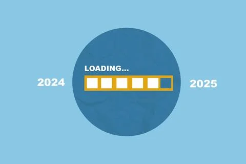 Loading bar start from 2024 to 2025 on colored background Stock Photos