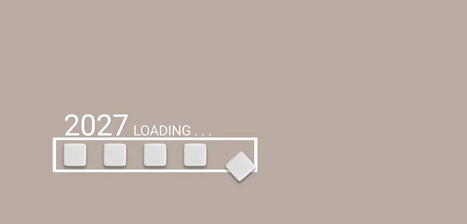 Loading bar with text 2027 loading and sugar cubes on Brown fabric texture ba Stock Photos