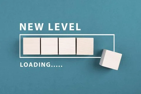 Loading bar with the words new level, education and business concept, progress Stock Photos