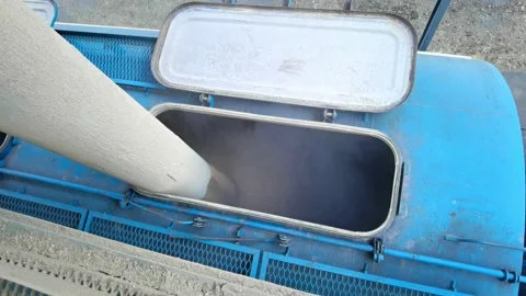 Loading barge with a crop of wheat grain Stock Footage 154645838