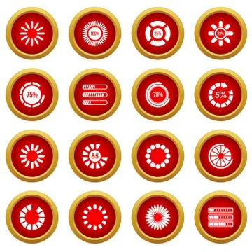 Loading bars and preloaders icon red circle set Stock Illustration