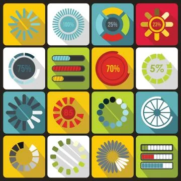Loading bars and preloaders icons set, flat style Stock Illustration