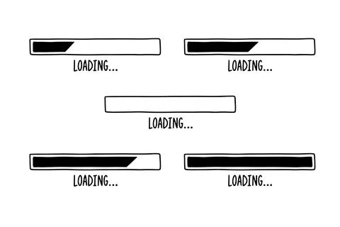 Loading bars drawn hand. Set outline doodle bars with different percent. Cartoon Stock Illustration