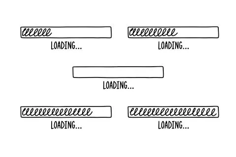 Loading bars drawn hand. Set outline doodle bars with different percent. Cartoon Stock Illustration