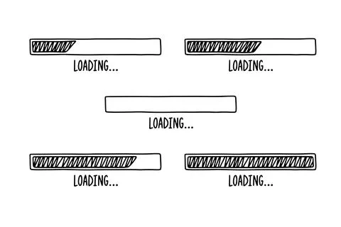 Loading bars drawn hand. Set outline doodle bars with different percent. Cartoon Stock Illustration