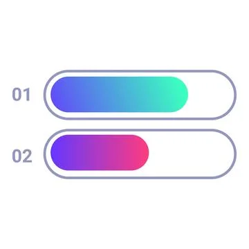 Loading bars showing progress status from low to high percentage Stock Illustration