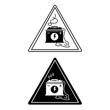 Loading Battery Signs. Black and White Vector Icons. Danger Warning Sign Illustrazione stock