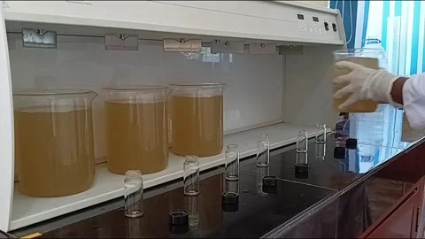 Loading Beakers into Flocculation Tester Machine 스톡 동영상 333298352