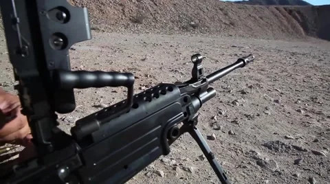 Loading  of belt fed machine gun Stock Footage 41384618