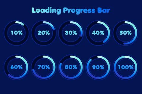 Loading Blue Progress Bar. Circle loading or progress percentage. Stock Illustration