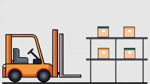 Loading boxes with a forklift in a warehouse. Forklift work. Cartoon Stock Footage 320661331