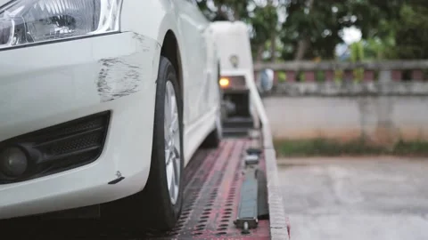 Loading car with the broken or scratched part on a tow truck. Stock Footage 194405676