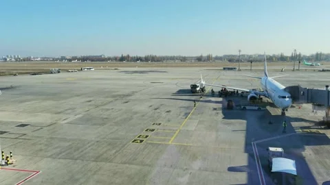 Loading cargo and passengers boarding of plane at Boryspil Airport Video stock 194907200
