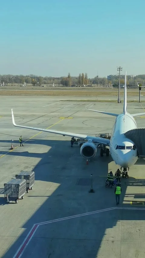 Loading cargo and passengers boarding of plane at Boryspil Airport Stock Footage 194907408